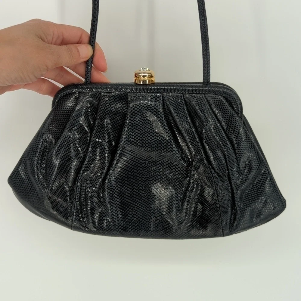Vintage Susan Gail Genuine Snake Bellido Crossbody Purse Black classic cocktail